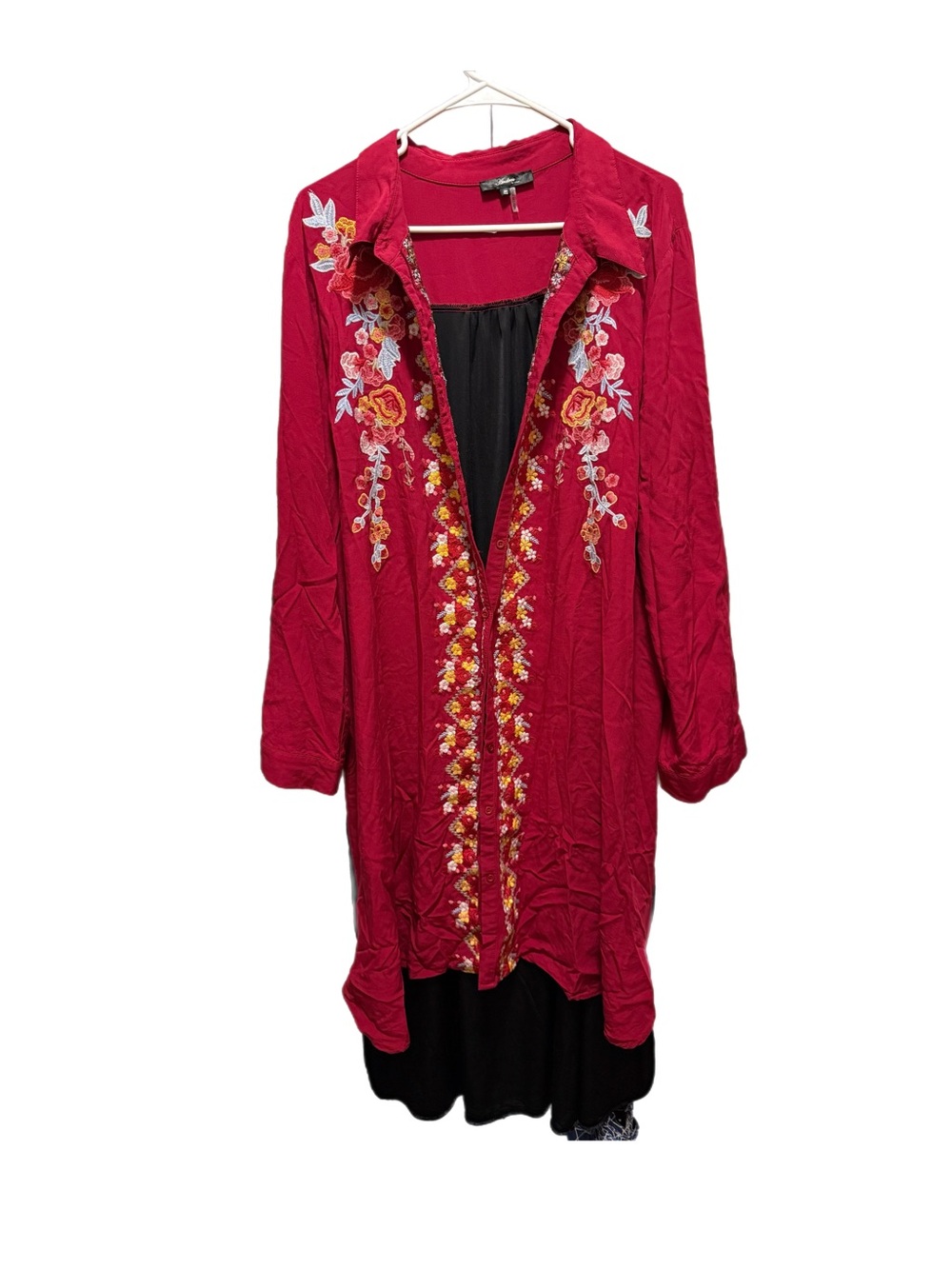 Andree By Unit Long Boho Whimsigoth Embroidered Duster/ Button Up Dress